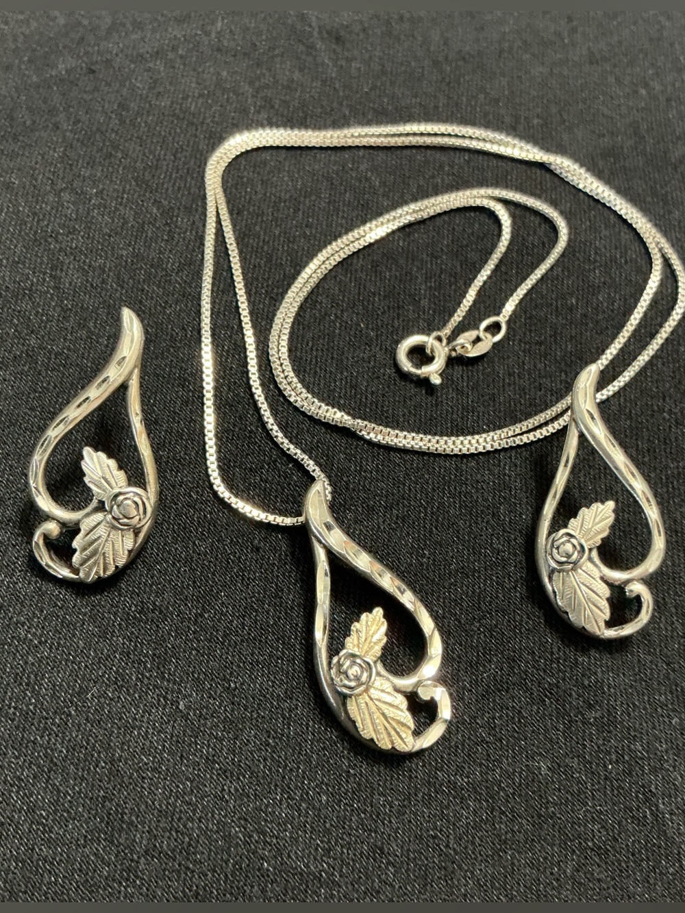 Vintage 925 Wheeler for BLACK HILLS GOLD Sterling Rose Heart Scroll Set No Backs